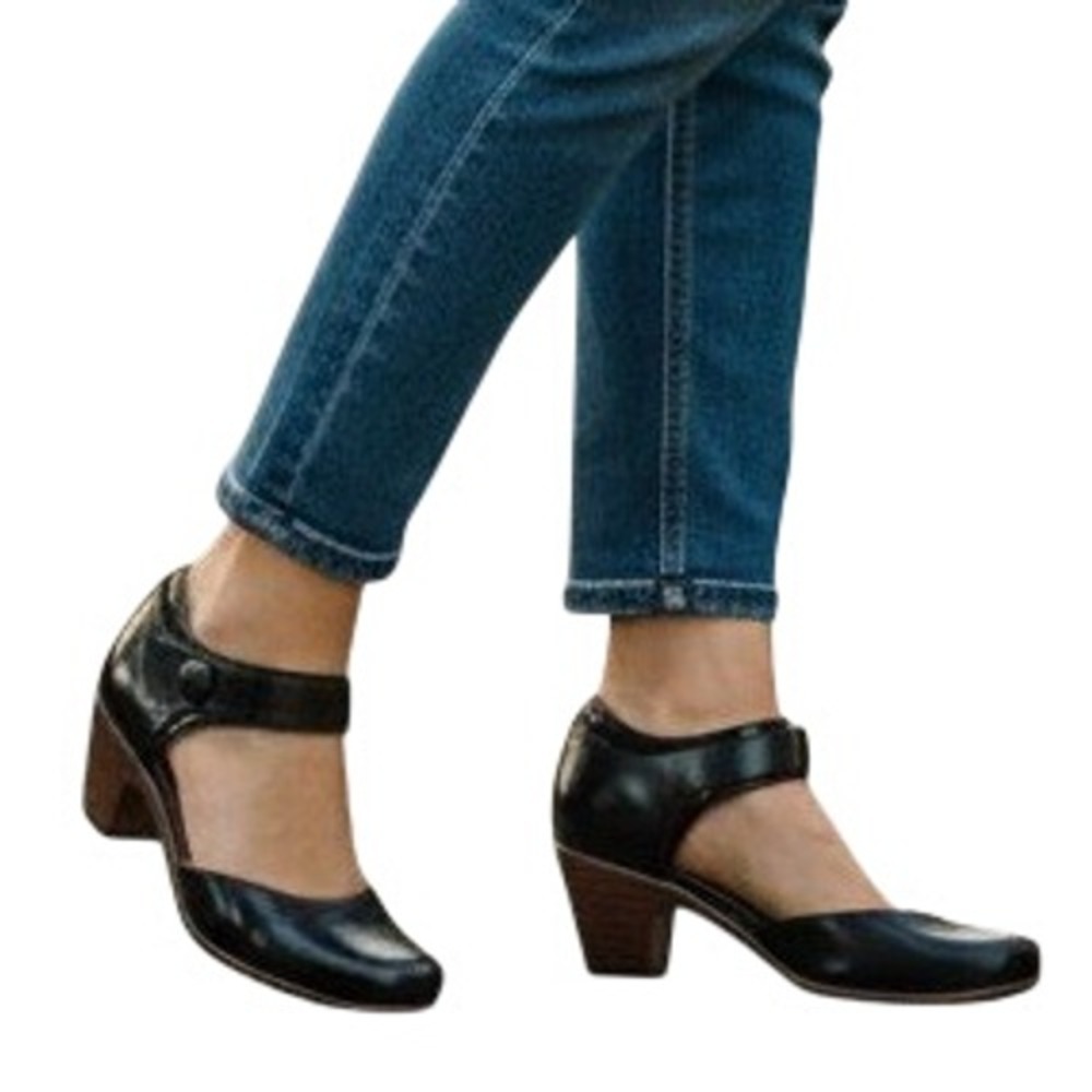 Easy Spirit Clarice Black D'Orsay Ankle Strap Comfort Block Heel Pump 7.5 M NIB